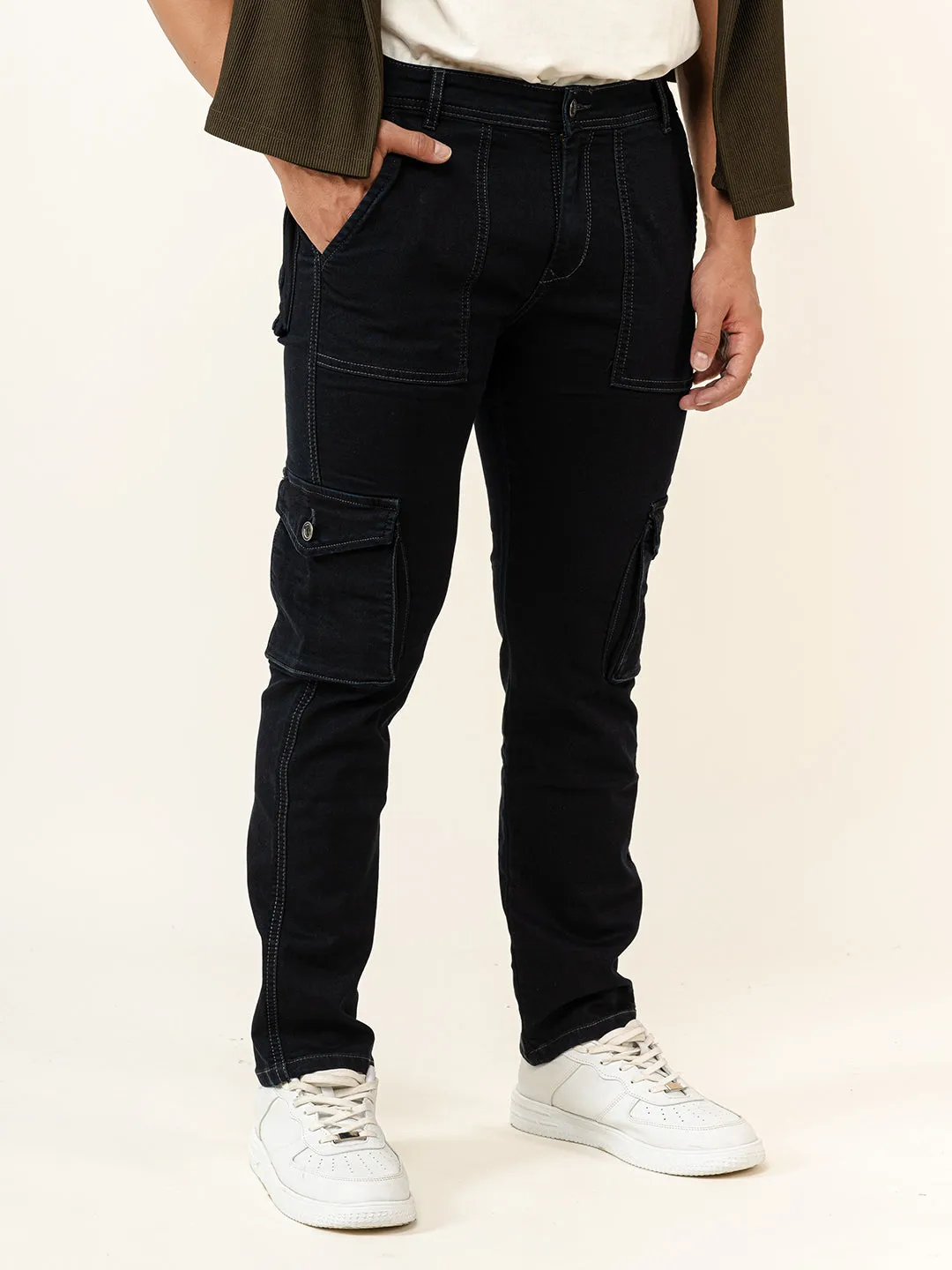 Solid Black Mens Cargo Pants