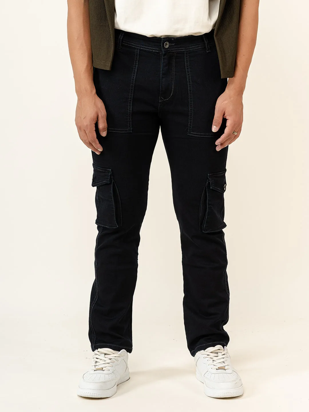 Solid Black Mens Cargo Pants