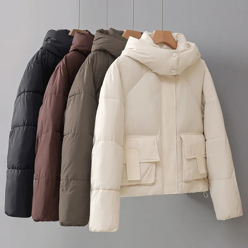 Solid Color Quilted Puffer Jacket with Flap and Patch Pockets