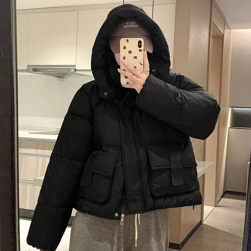 Solid Color Quilted Puffer Jacket with Flap and Patch Pockets