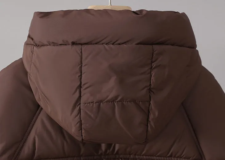 Solid Color Quilted Puffer Jacket with Flap and Patch Pockets