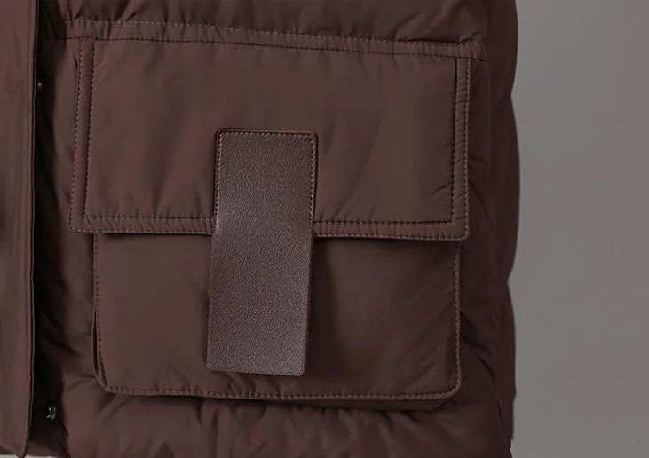 Solid Color Quilted Puffer Jacket with Flap and Patch Pockets