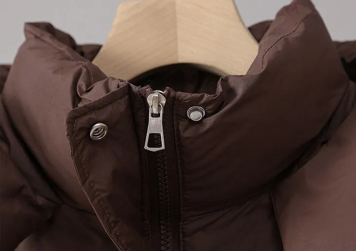 Solid Color Quilted Puffer Jacket with Flap and Patch Pockets