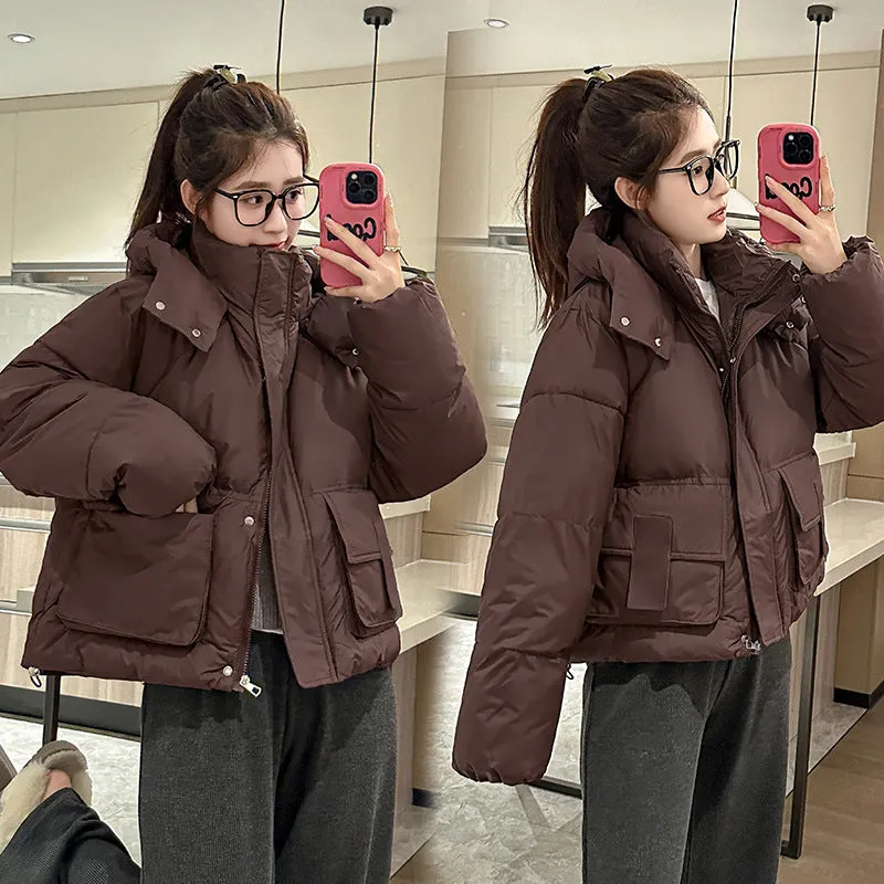 Solid Color Quilted Puffer Jacket with Flap and Patch Pockets