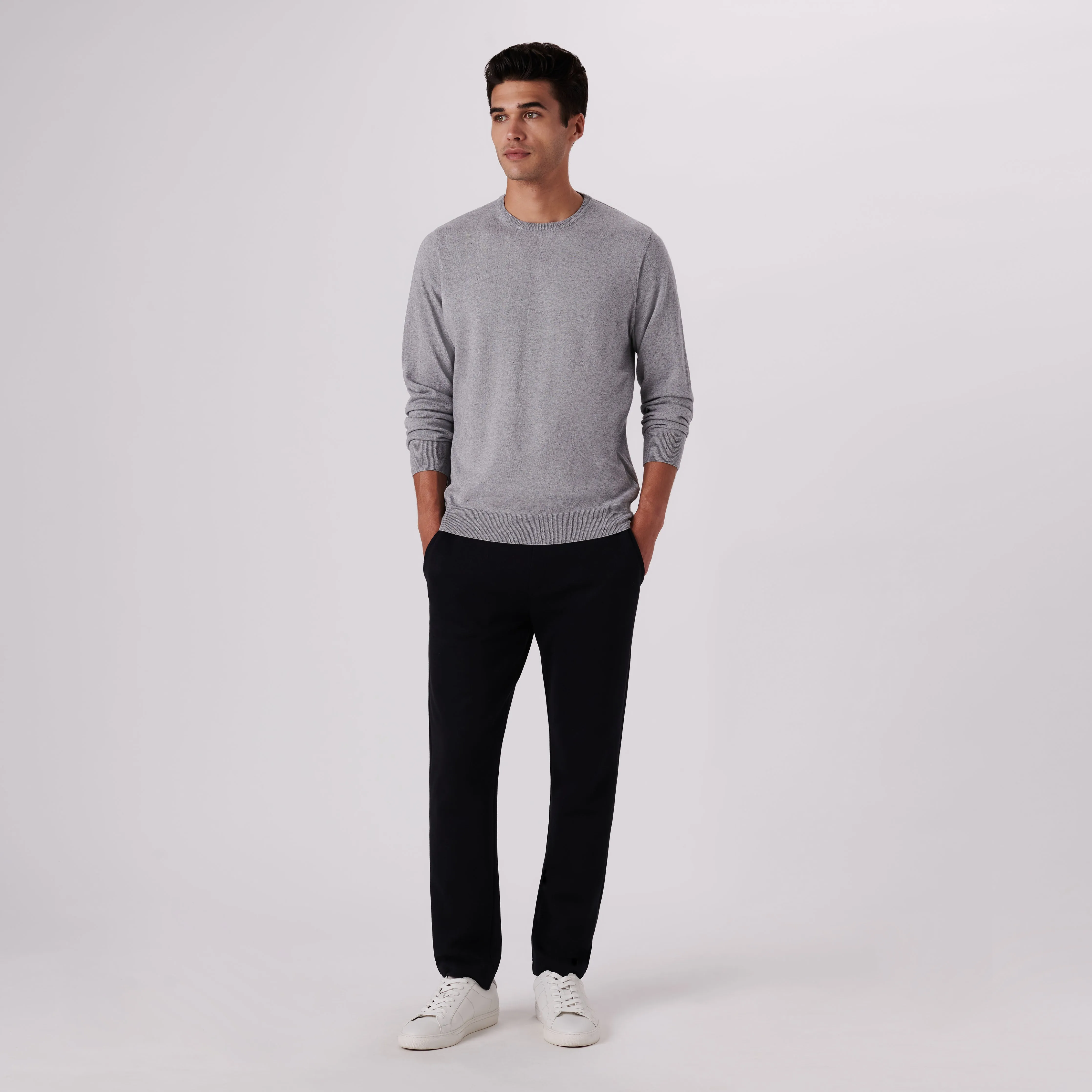 Solid Cotton Cashmere Crew Neck Sweater