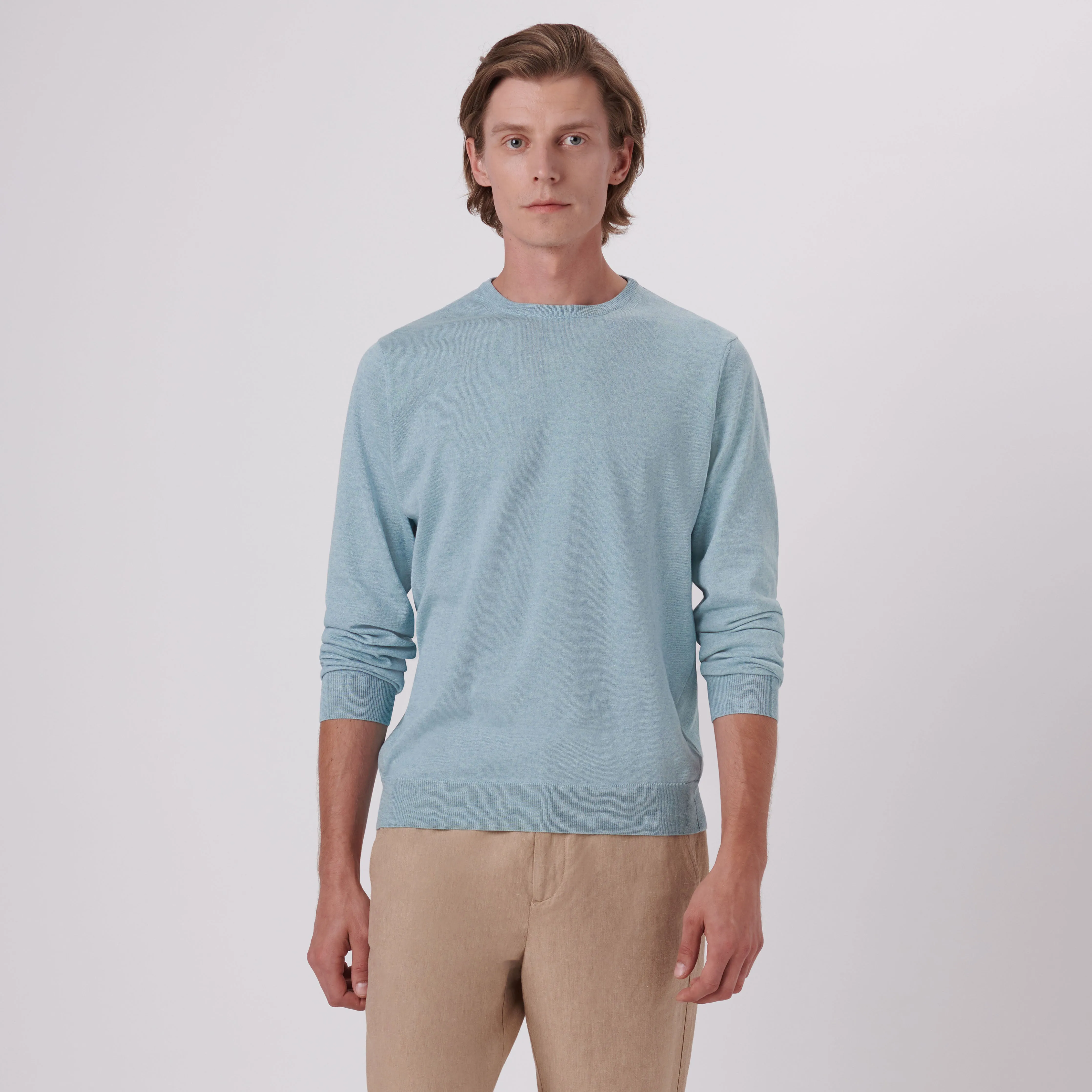 Solid Cotton Cashmere Crew Neck Sweater