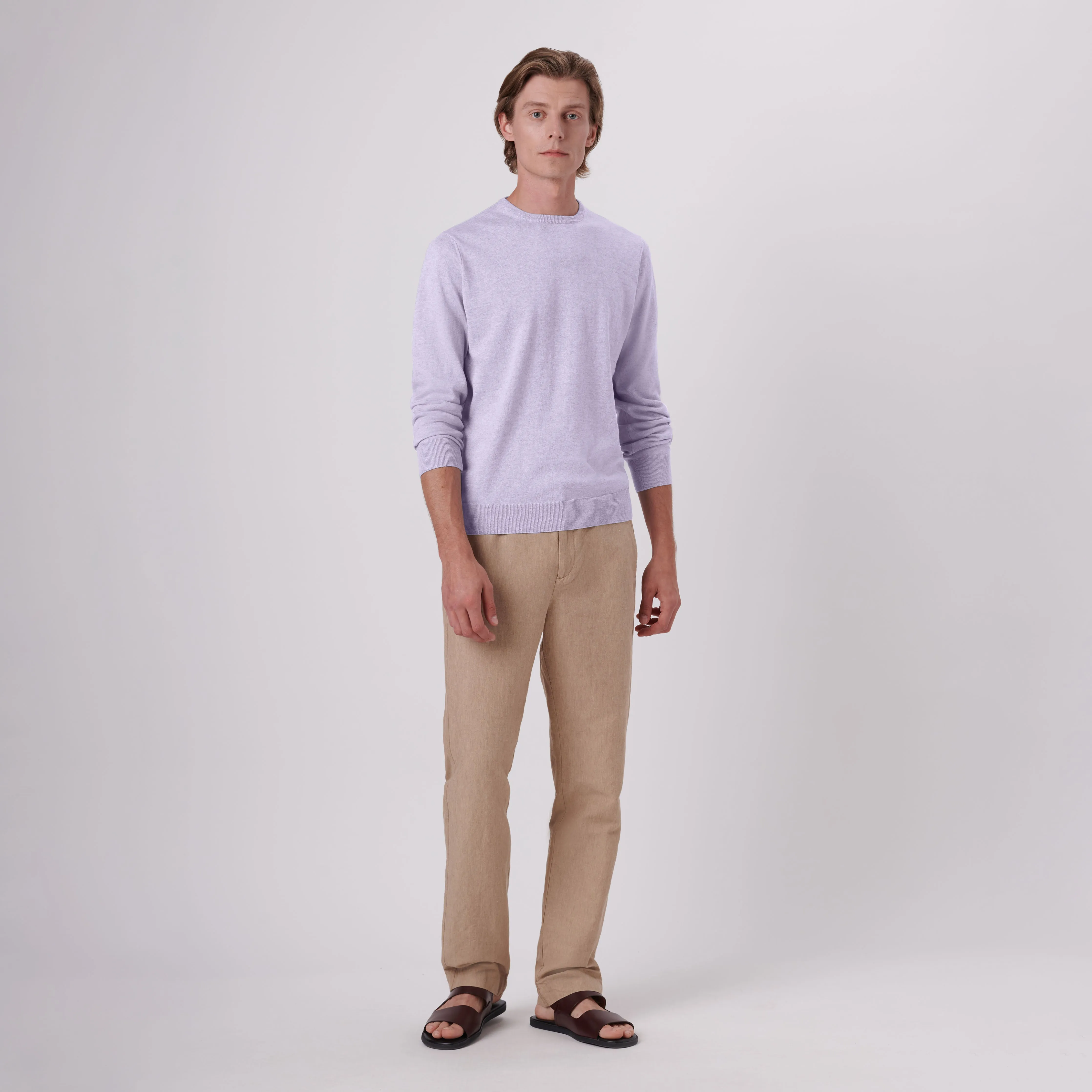 Solid Cotton Cashmere Crew Neck Sweater