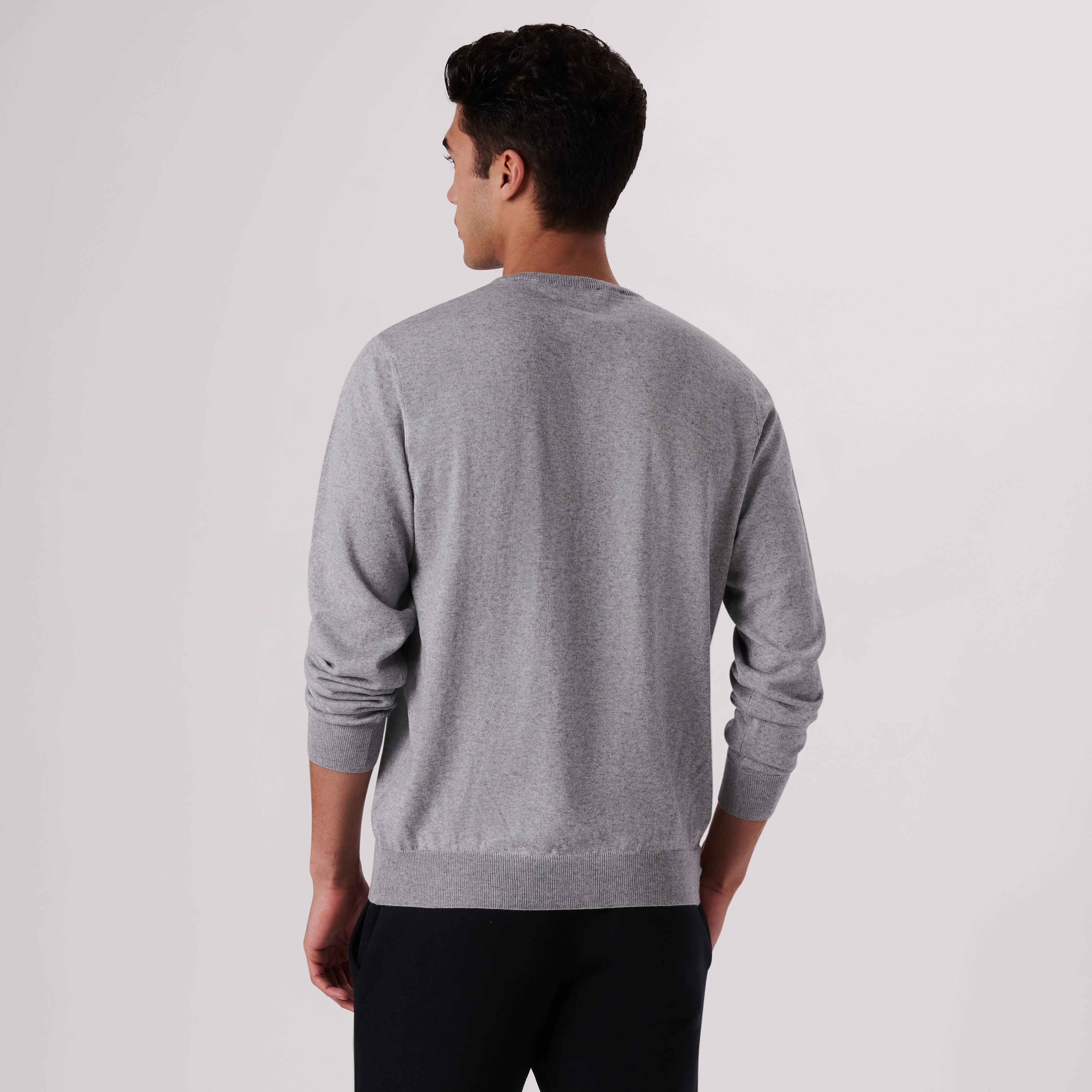 Solid Cotton Cashmere Crew Neck Sweater
