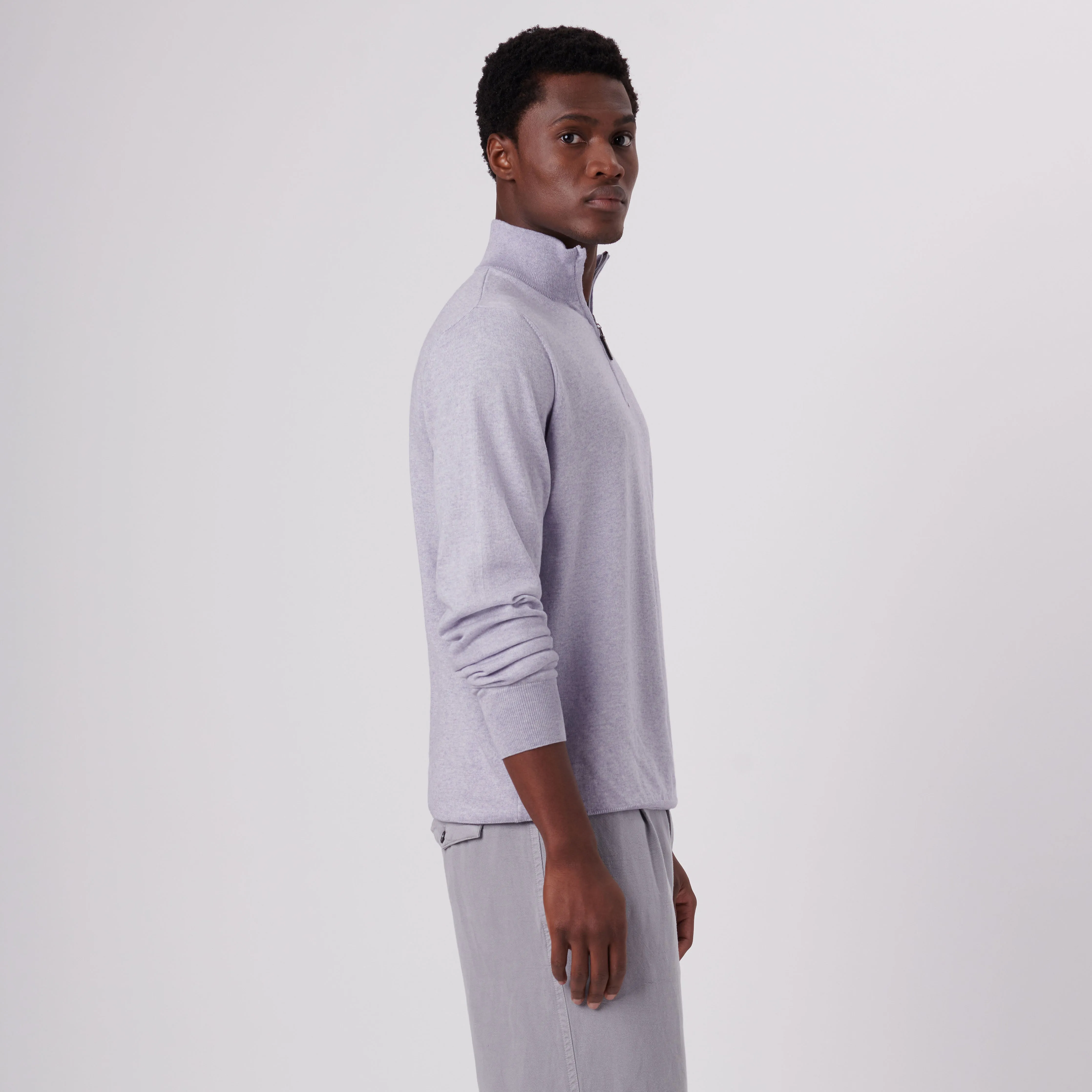 Solid Cotton Cashmere Quarter Zip Sweater