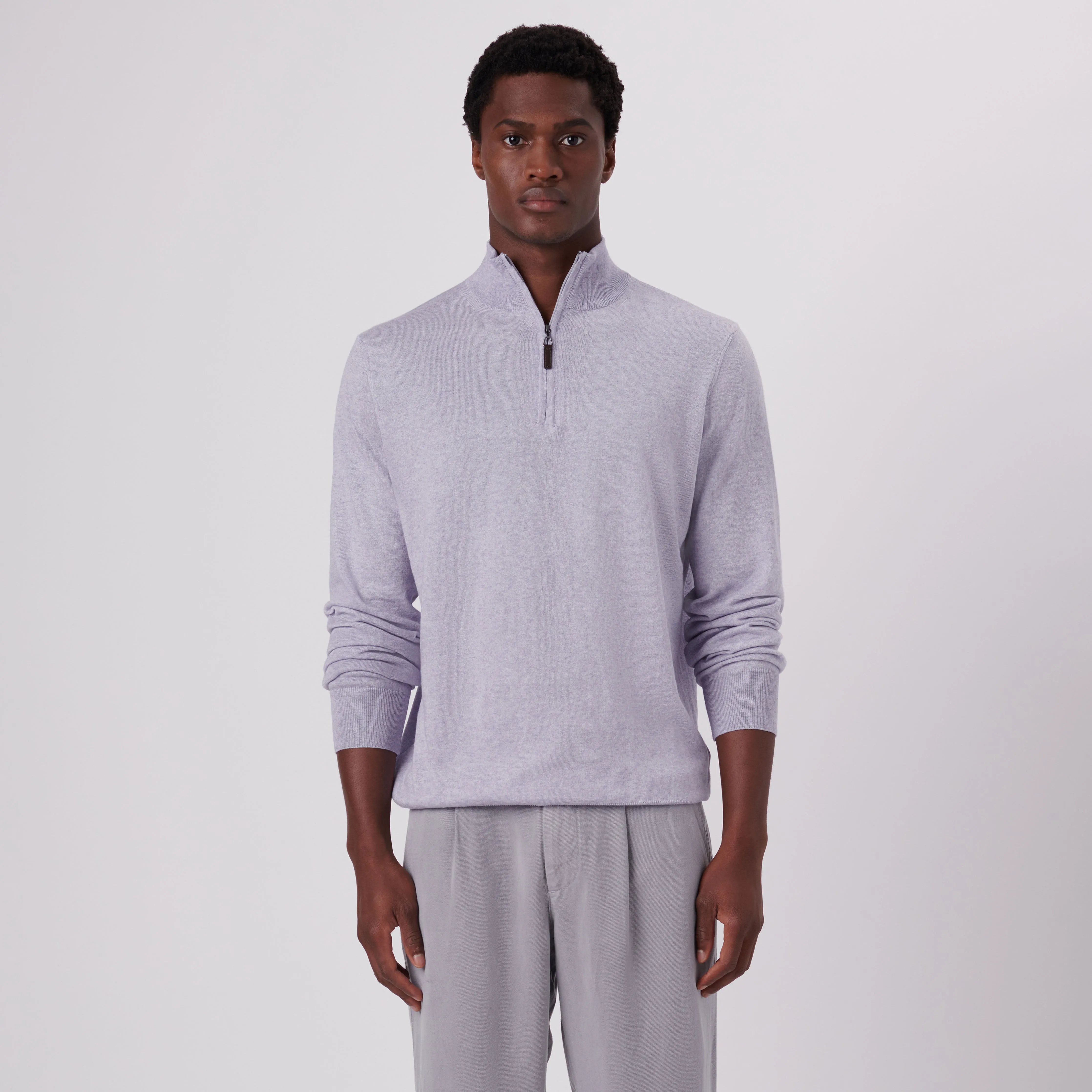 Solid Cotton Cashmere Quarter Zip Sweater