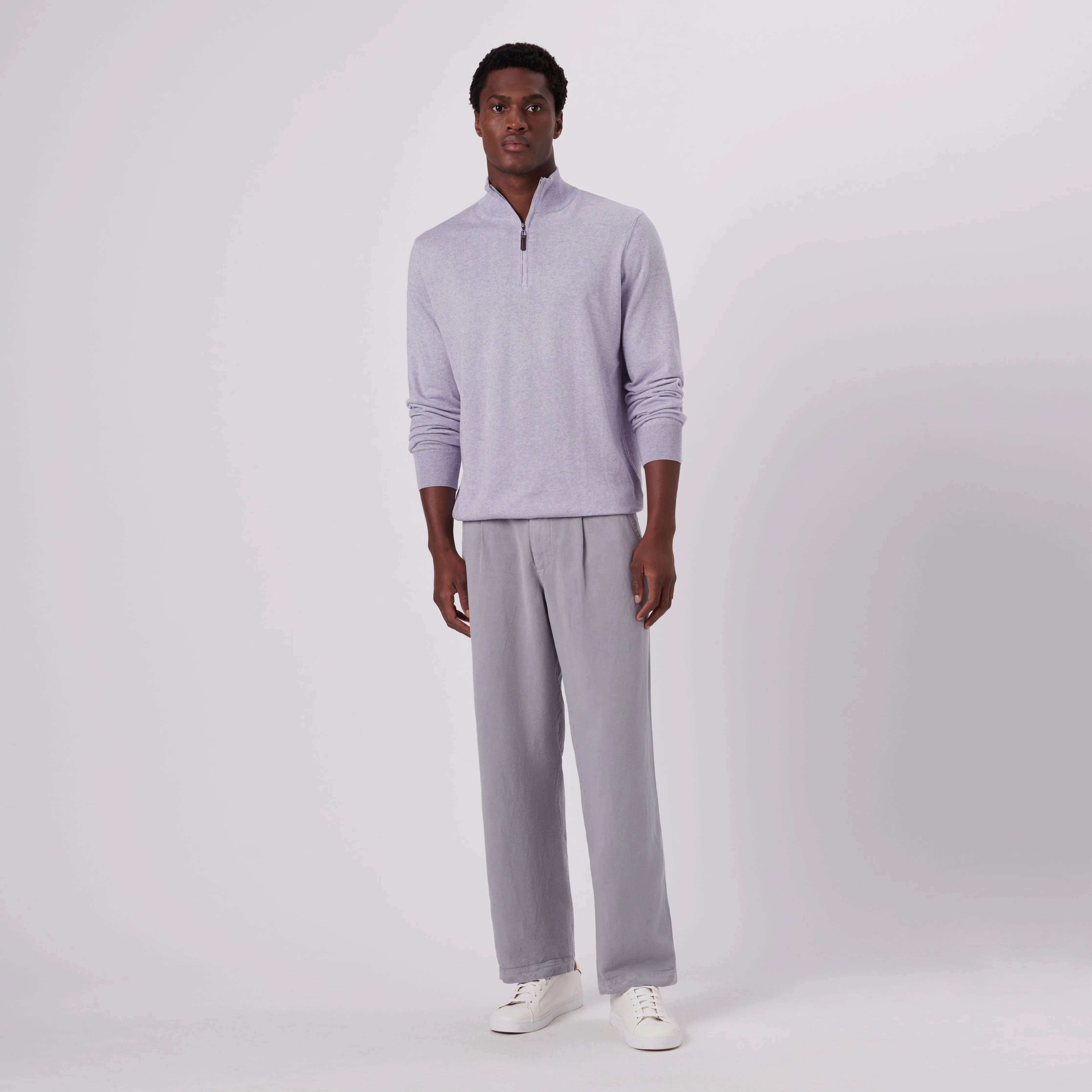 Solid Cotton Cashmere Quarter Zip Sweater