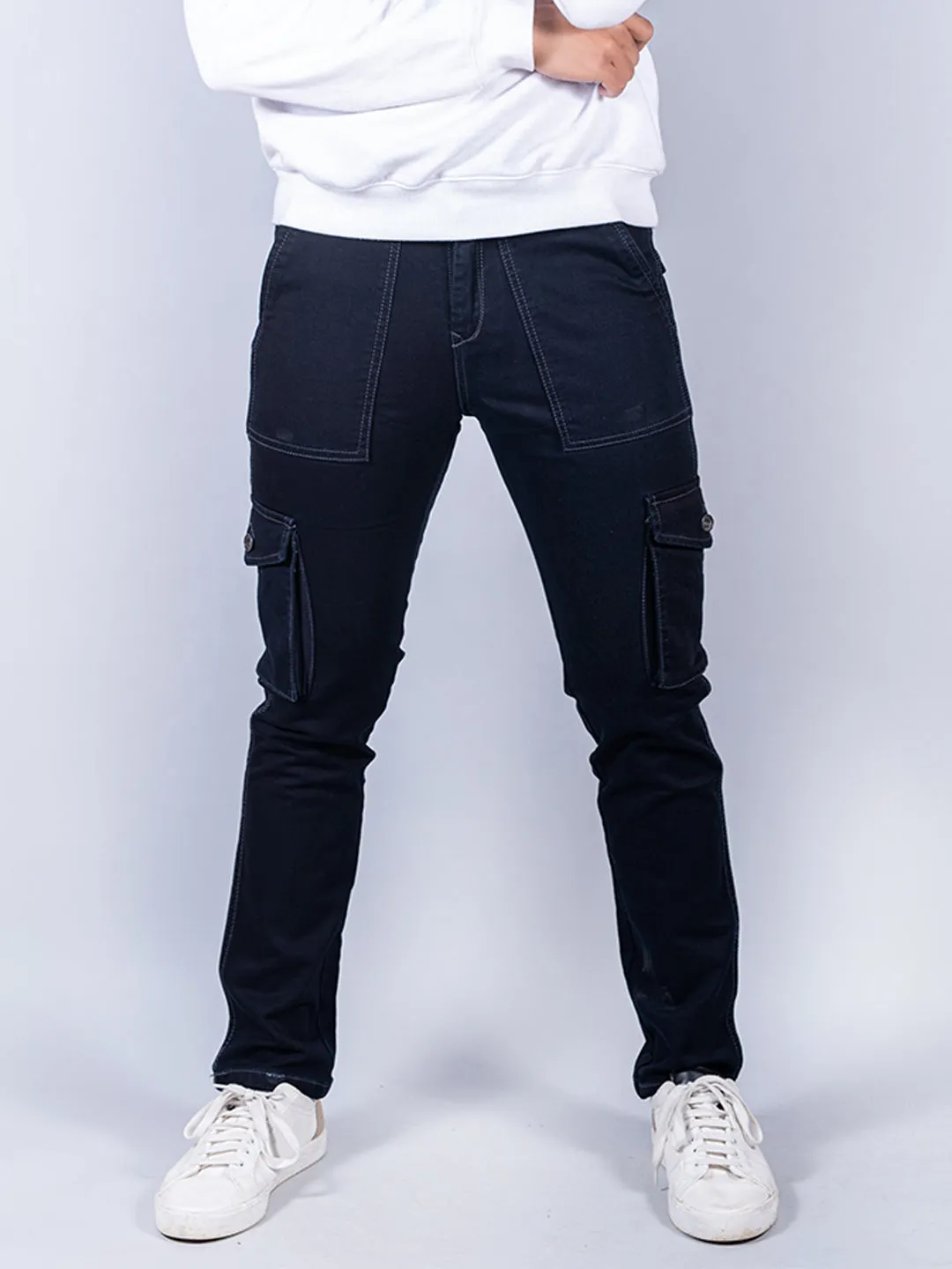 Solid Dark Blue Mens Cargo Pants