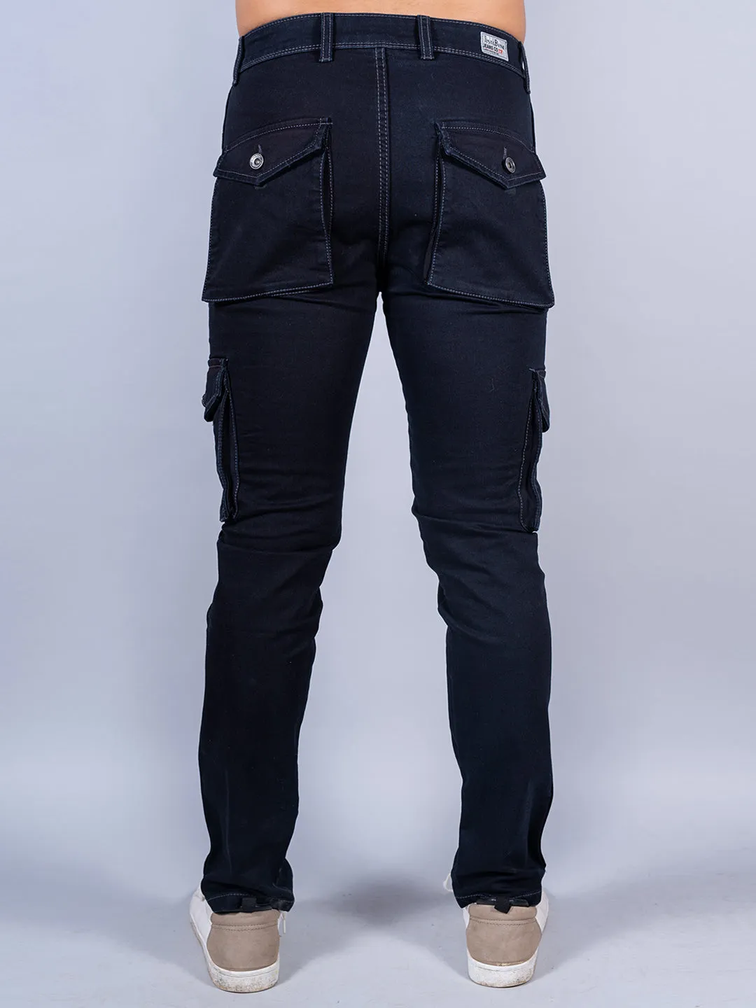 Solid Dark Blue Mens Cargo Pants