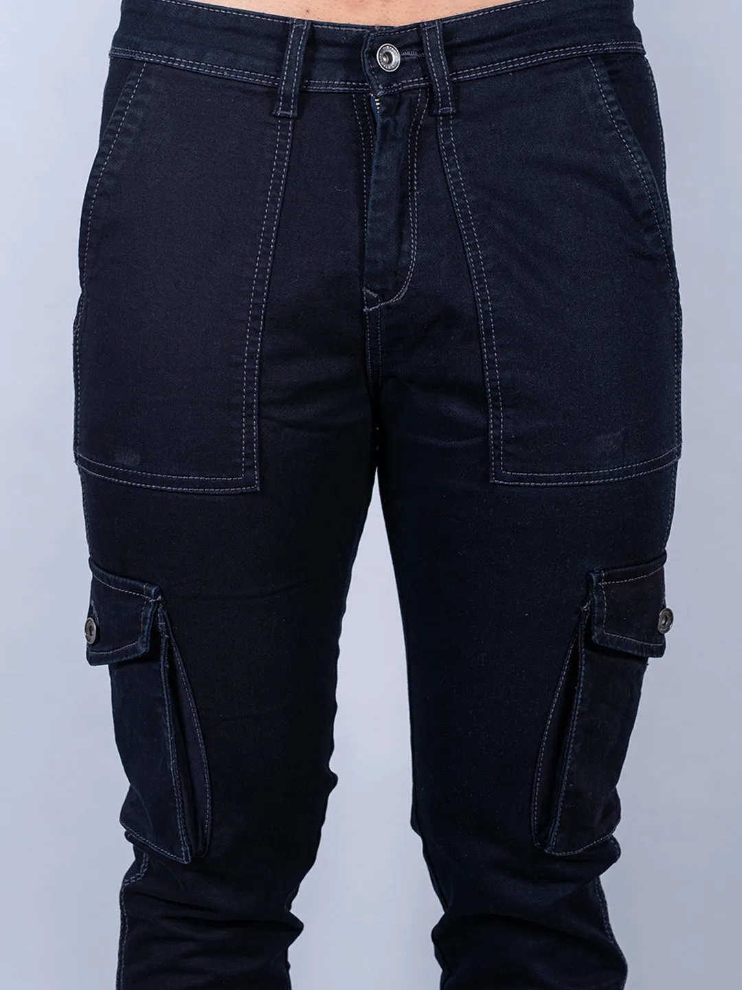 Solid Dark Blue Mens Cargo Pants