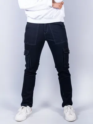 Solid Dark Blue Mens Cargo Pants