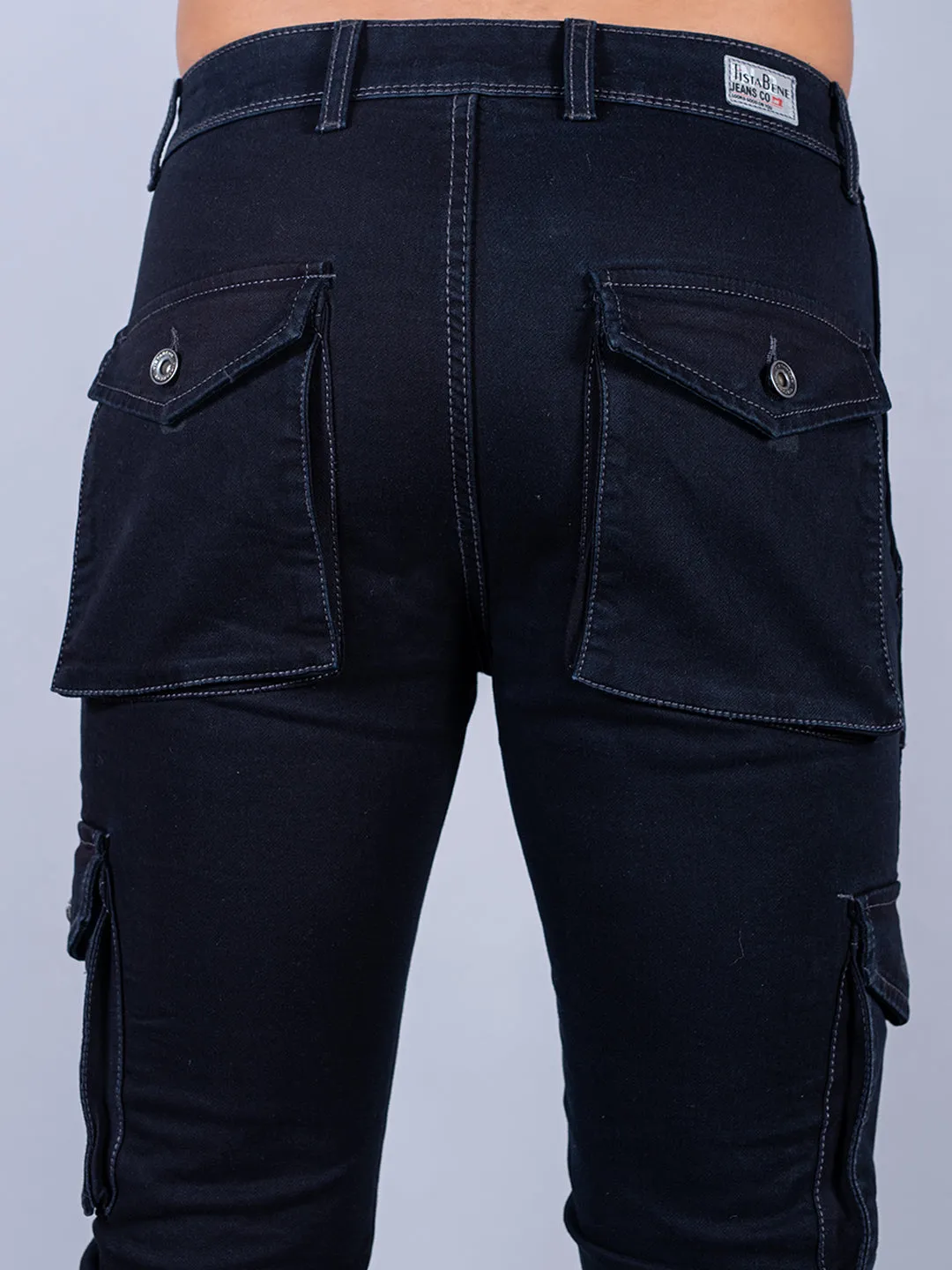 Solid Dark Blue Mens Cargo Pants