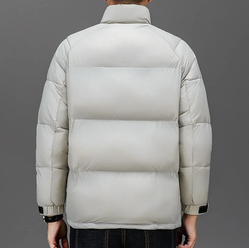 Solid Quilted Windproof Puffer Jacket for Men with Stain-Resistant Feature