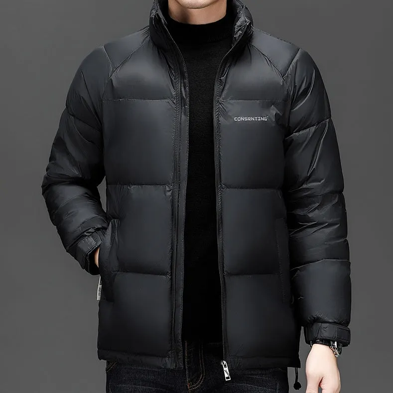 Solid Quilted Windproof Puffer Jacket for Men with Stain-Resistant Feature