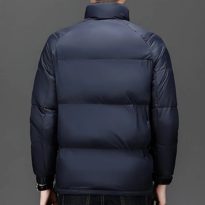Solid Quilted Windproof Puffer Jacket for Men with Stain-Resistant Feature