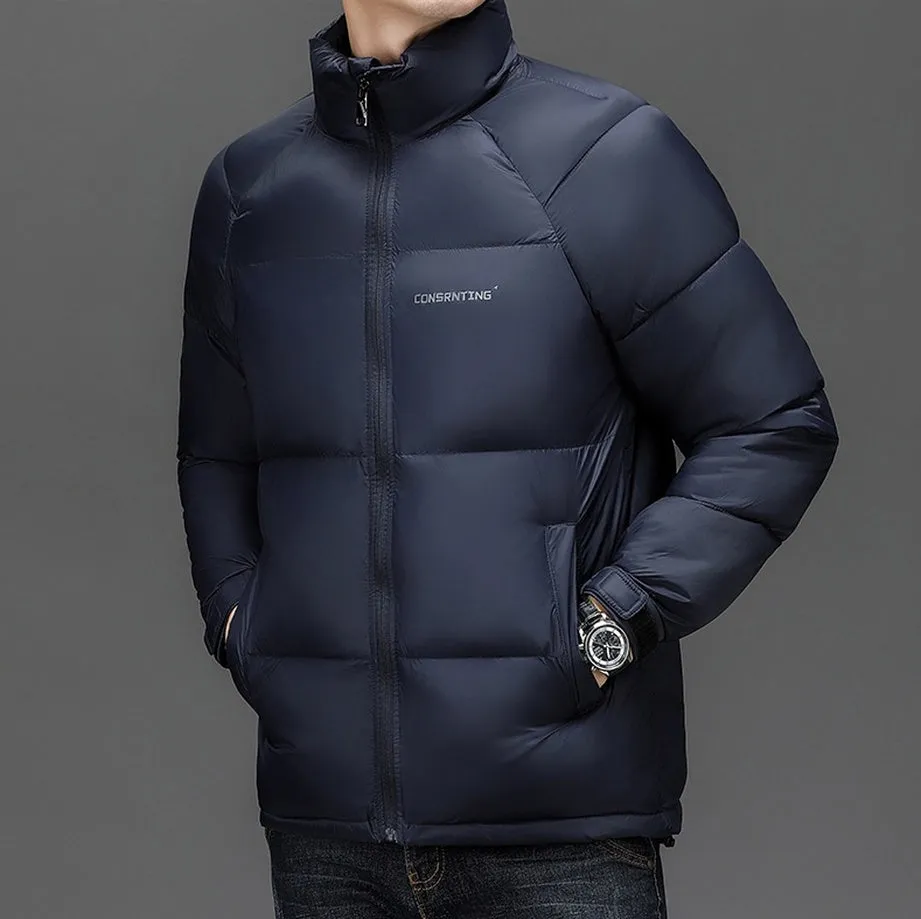 Solid Quilted Windproof Puffer Jacket for Men with Stain-Resistant Feature
