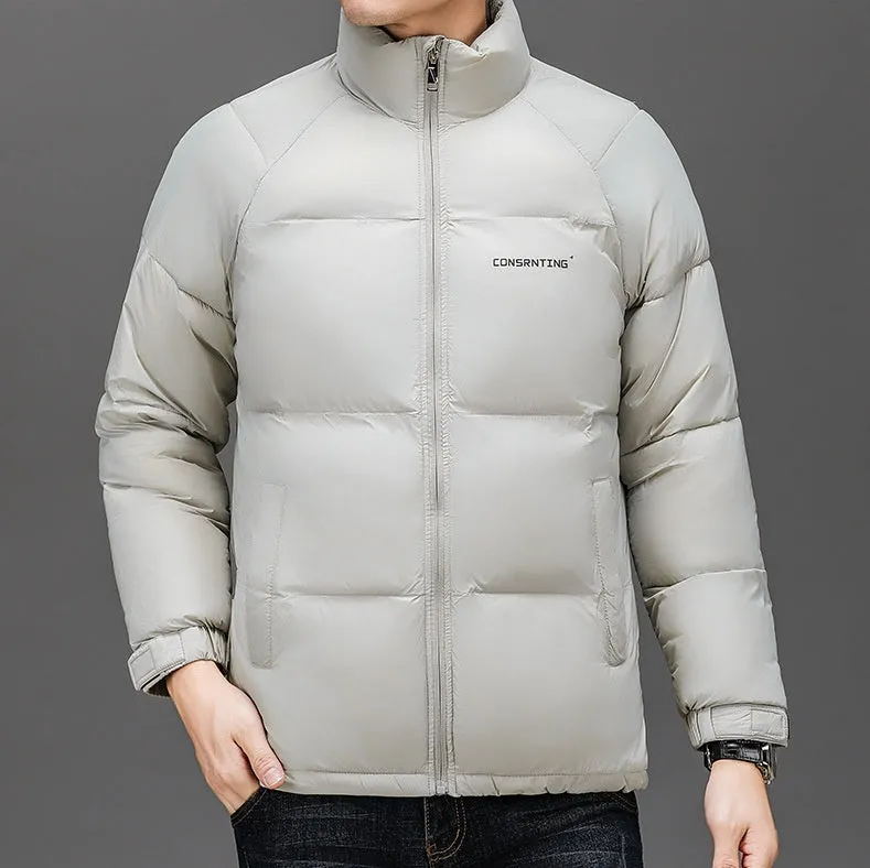 Solid Quilted Windproof Puffer Jacket for Men with Stain-Resistant Feature