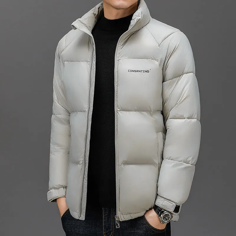 Solid Quilted Windproof Puffer Jacket for Men with Stain-Resistant Feature