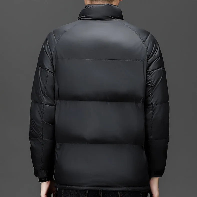 Solid Quilted Windproof Puffer Jacket for Men with Stain-Resistant Feature