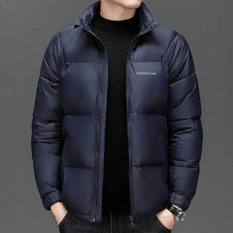 Solid Quilted Windproof Puffer Jacket for Men with Stain-Resistant Feature