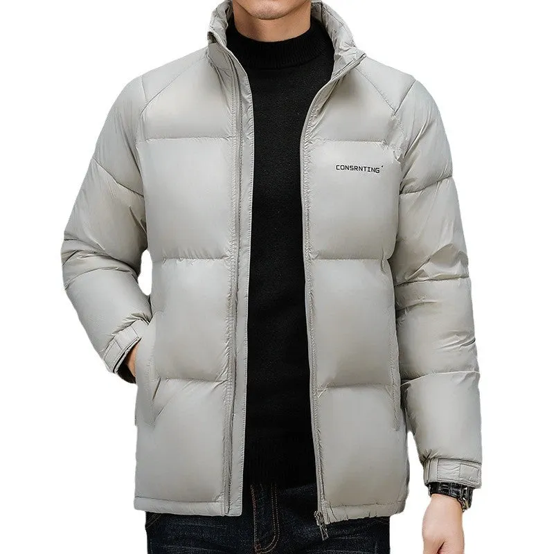 Solid Quilted Windproof Puffer Jacket for Men with Stain-Resistant Feature