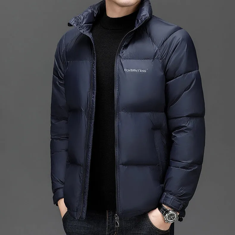 Solid Quilted Windproof Puffer Jacket for Men with Stain-Resistant Feature