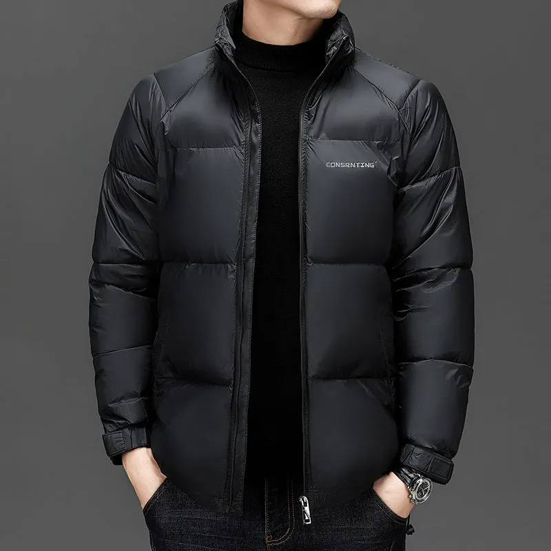 Solid Quilted Windproof Puffer Jacket for Men with Stain-Resistant Feature