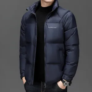 Solid Quilted Windproof Puffer Jacket for Men with Stain-Resistant Feature
