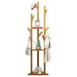 Solid Wood Floor Standing Hat & Coat Jacket Hanger – Storage Stand with Umbrella Rack