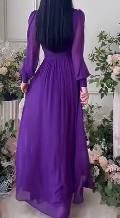 Stacy V Neck Long Sleeve Pleated High Waist Slim Long Dress