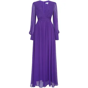 Stacy V Neck Long Sleeve Pleated High Waist Slim Long Dress