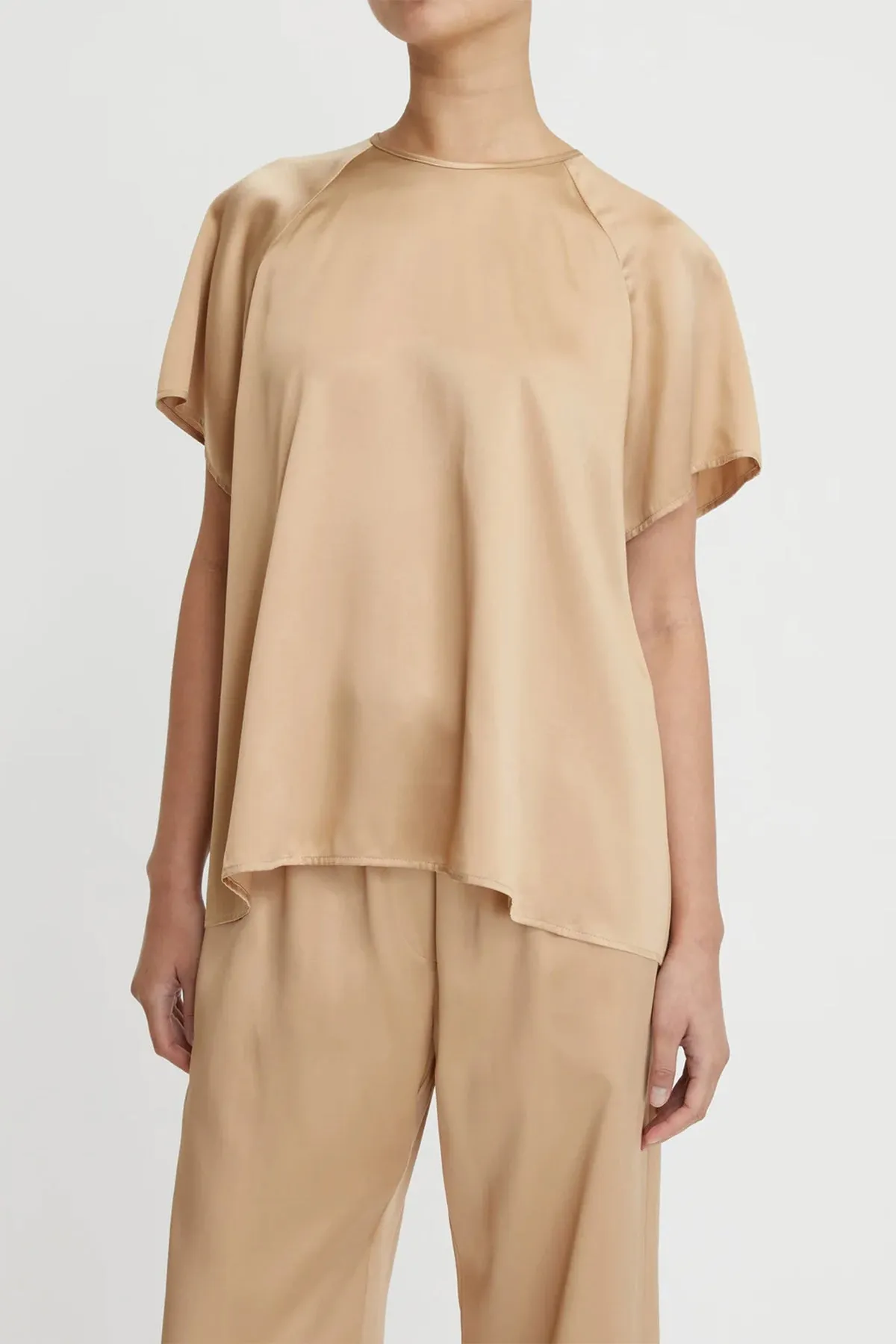 Stella Silk Satin Raglan Tee in Honey