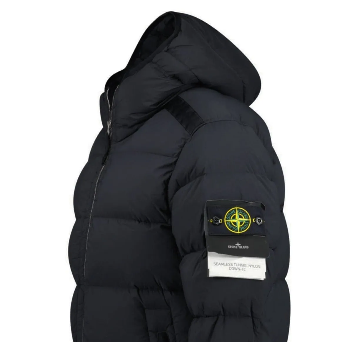 STONE ISLAND HOODED PUFFER JACKET IN SEAMLESS TUNNEL NYLON BLACK