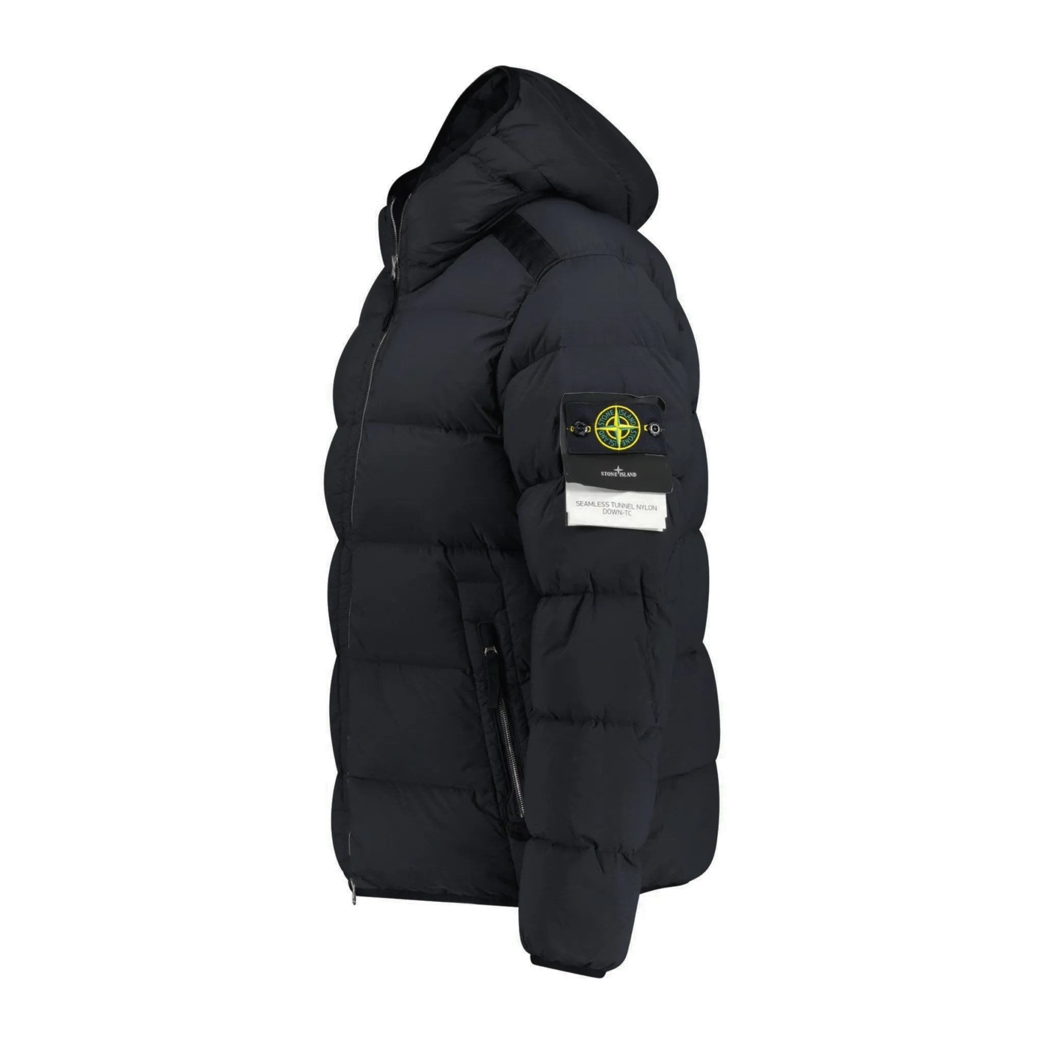 STONE ISLAND HOODED PUFFER JACKET IN SEAMLESS TUNNEL NYLON BLACK