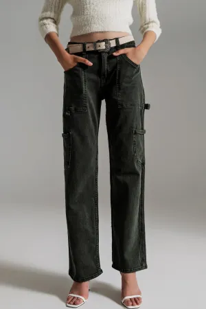Straight Leg Cargo Pants in dark green