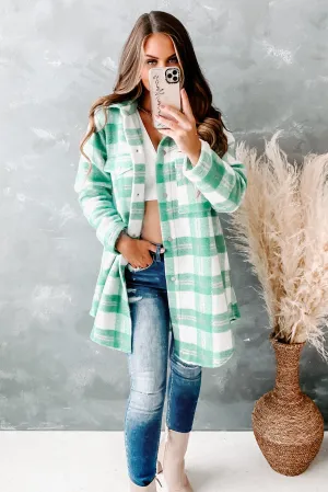 Street Style Chic Plaid Coat (Ivory/Jade)