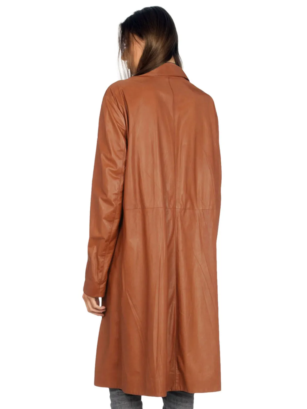 Stretch Luxe Double-Breasted Leather Coat for Women