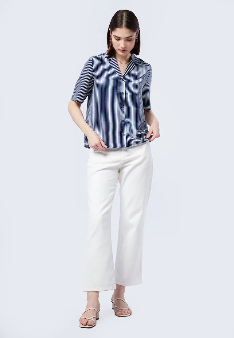 Stripes Notch Collar Blouse