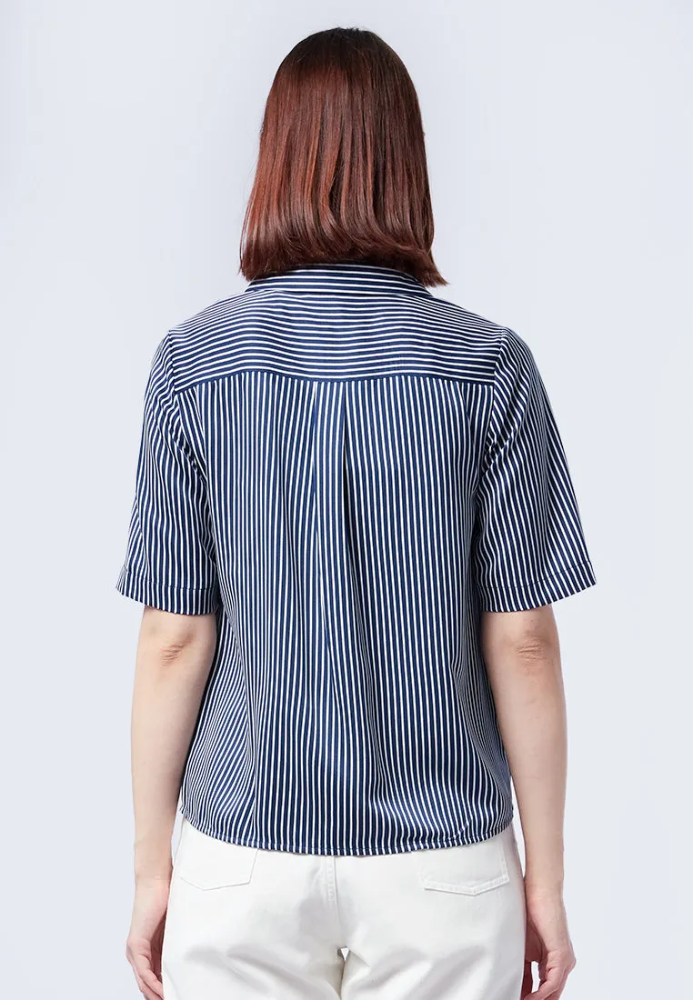 Stripes Notch Collar Blouse