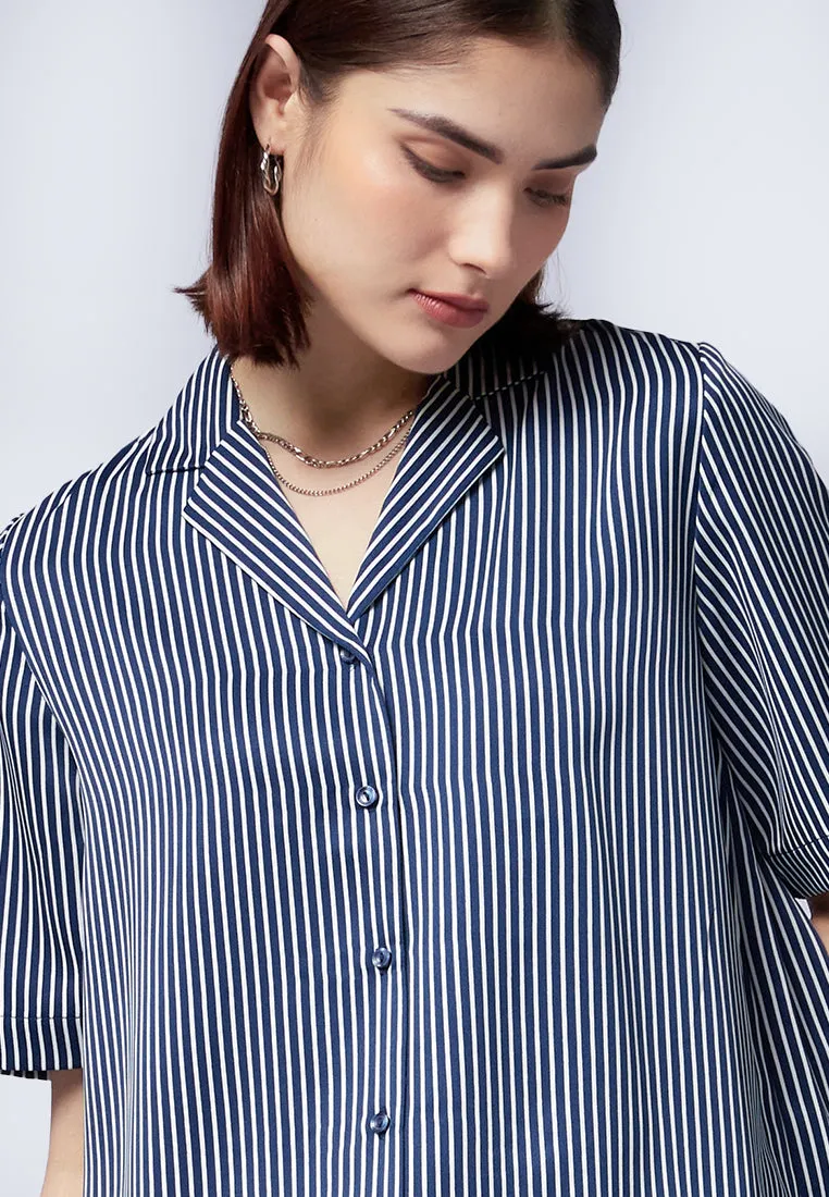 Stripes Notch Collar Blouse