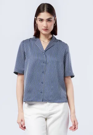 Stripes Notch Collar Blouse