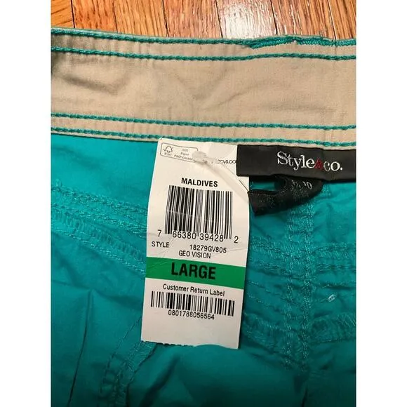 Style &amp; Co Chino Shorts Flat Front Pocket Preppy Casual Green Womens Size 10 NWT
