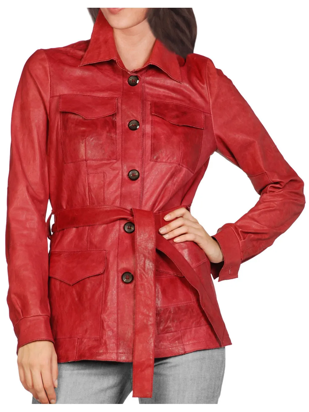 Stylish Button-Down Leather Coat for Women