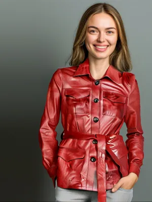 Stylish Button-Down Leather Coat for Women