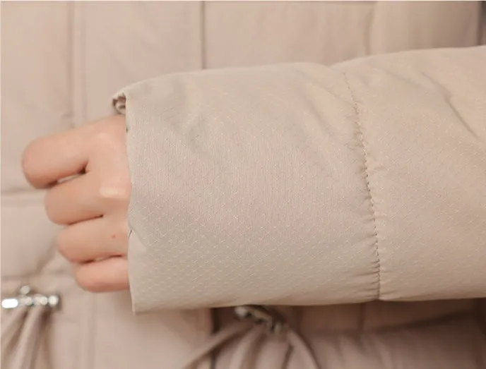 Stylish Knee-Length Quilted Puffer Jacket featuring a Drawstring Waist