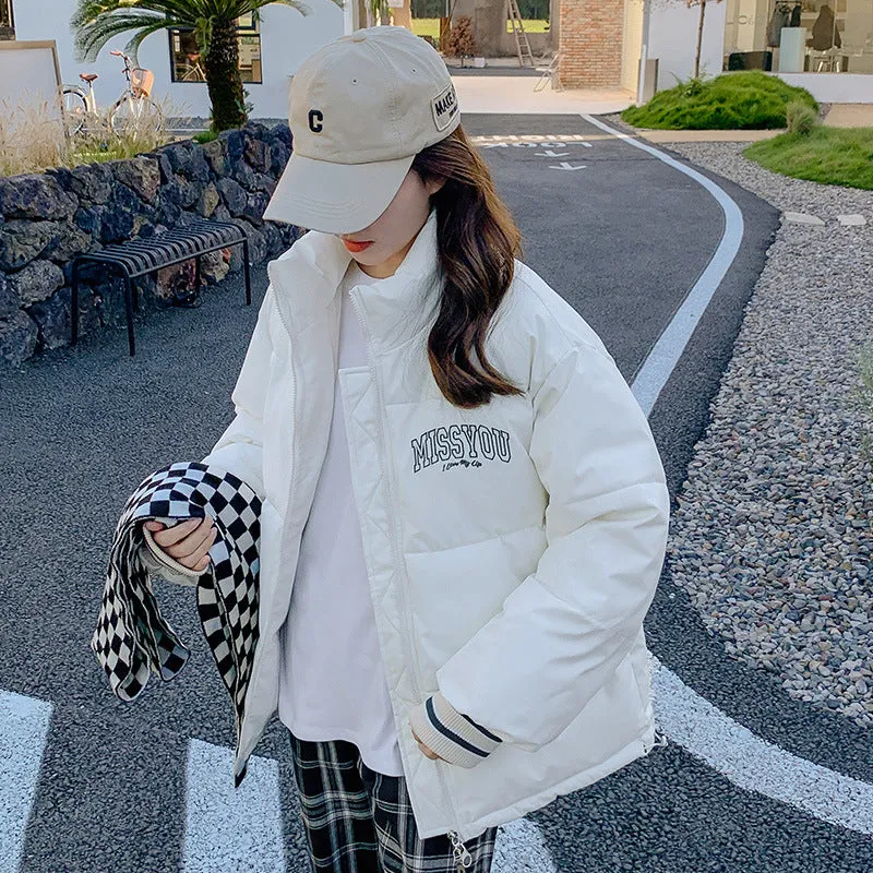Stylish padded zip-up puffer jacket with letter print detail